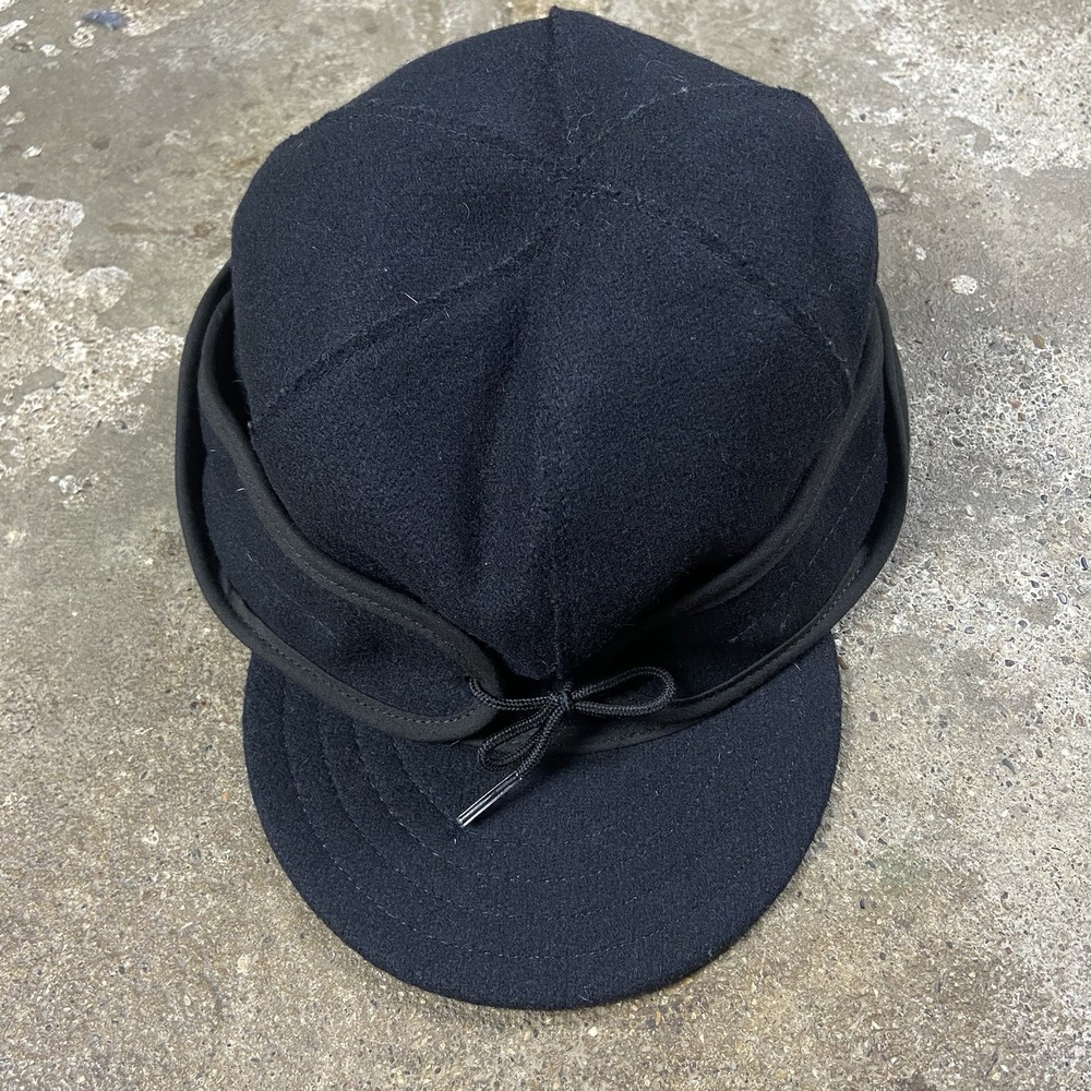 Vintage Stormy Kromer Hunting Cap Size 7 3/8 Black Wool Ear Flap Made In USA